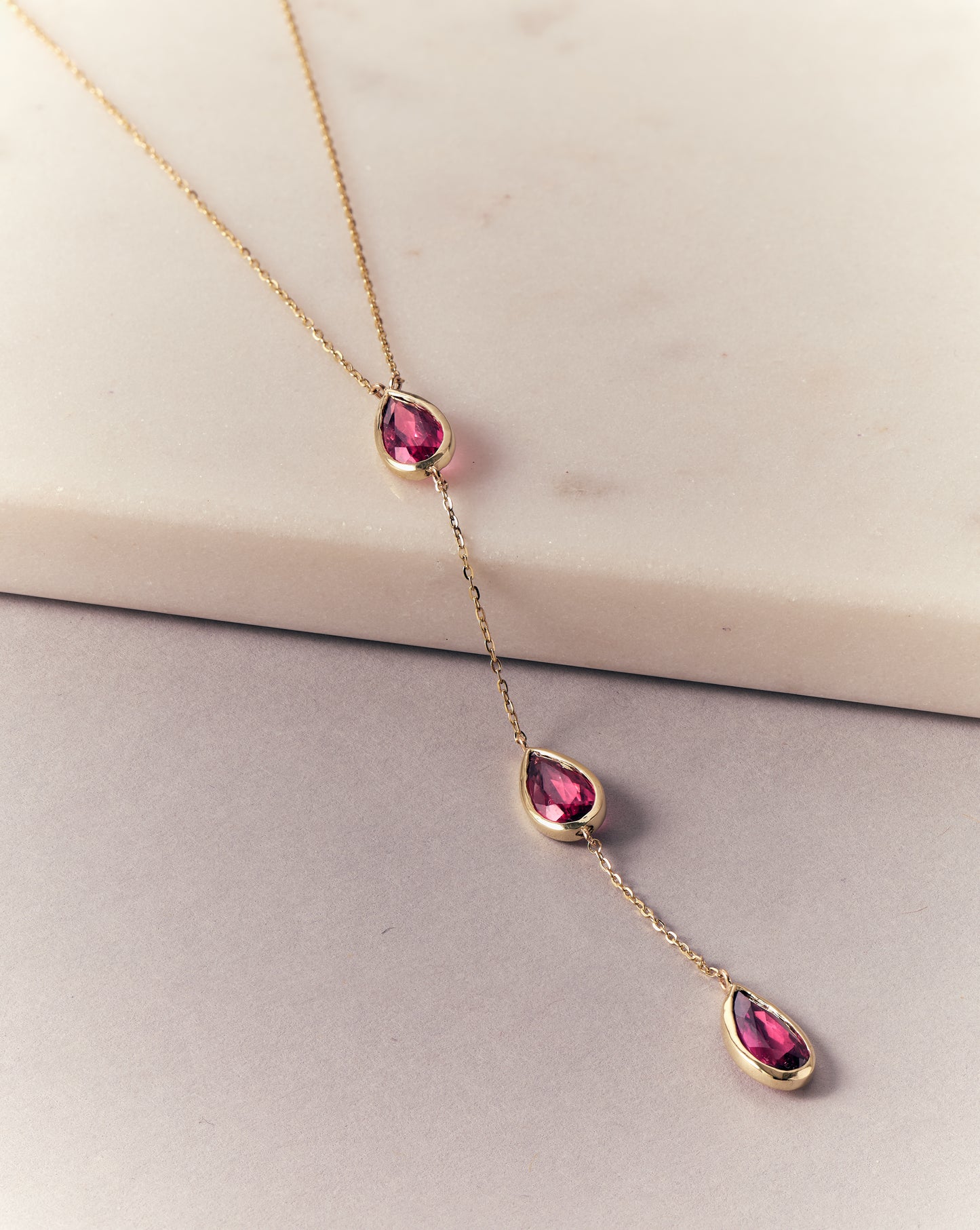 RUBELLITE LARIAT NECKLACE