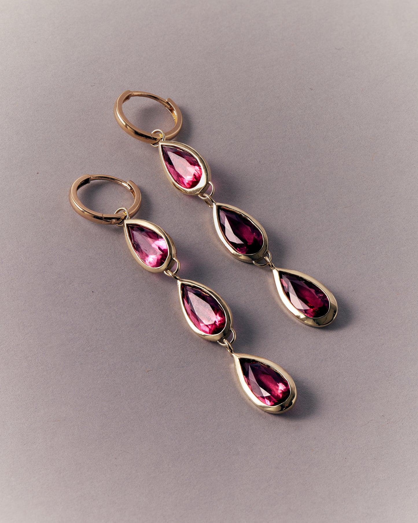 RUBELLITE TRIPLE DROP EARRINGS